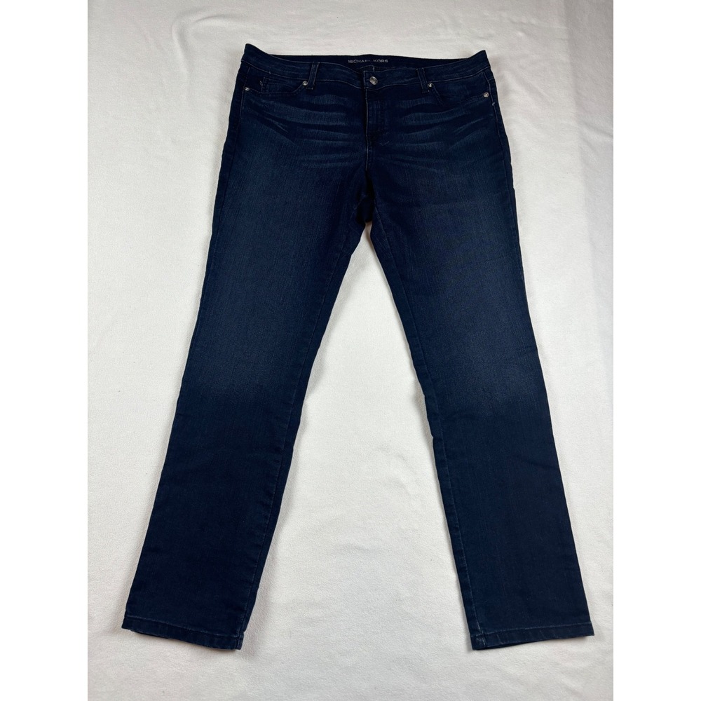 Michael‎ Kors Womens Dark Wash Straight Leg Stretch Denim Jeans Size 14 Indigo - Picture 2 of 6